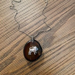 Vintage Sterling Lion on Tigers Eye Stone Necklace